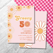 Groovy Retro Daisy Boho Orange Pink Birthday Kaart
