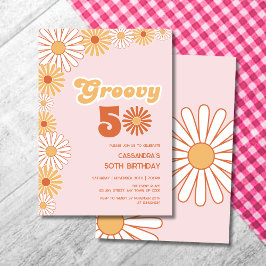 Groovy Retro Daisy Boho Orange Pink Birthday Kaart