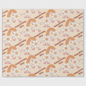Groovy retro daisy boho rainbow gepersonaliseerde  cadeaupapier (Vlak)