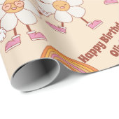 Groovy retro daisy boho rainbow gepersonaliseerde  cadeaupapier (Rol Hoek)