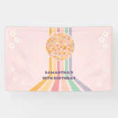 Groovy Retro Daisy Disco Verjaardag Achtergronden Spandoek (Horizontaal)