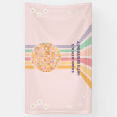 Groovy Retro Daisy Disco Verjaardag Achtergronden Spandoek (Verticaal)
