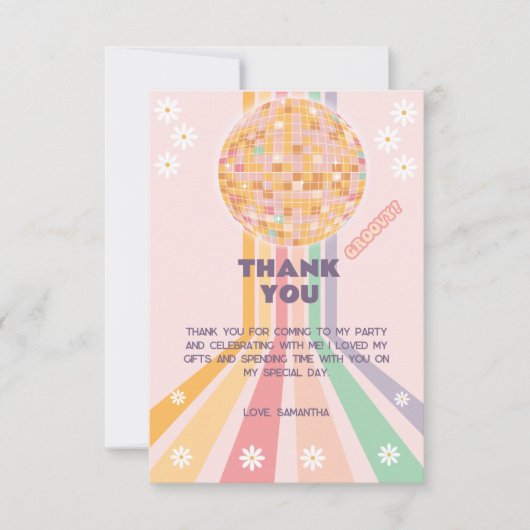 Groovy Retro Daisy Disco Verjaardag Bedankkaart (Voorkant)
