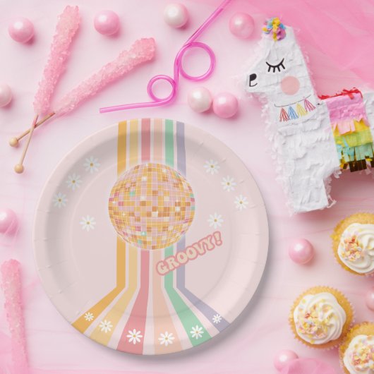Groovy Retro Daisy Disco Verjaardag Papieren Bordje (Feest)