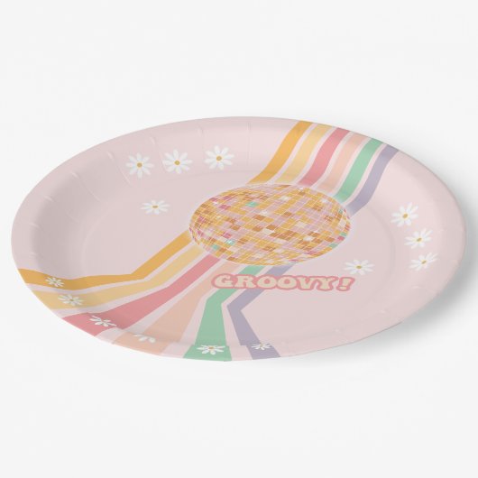 Groovy Retro Daisy Disco Verjaardag Papieren Bordje (Gekanteld)