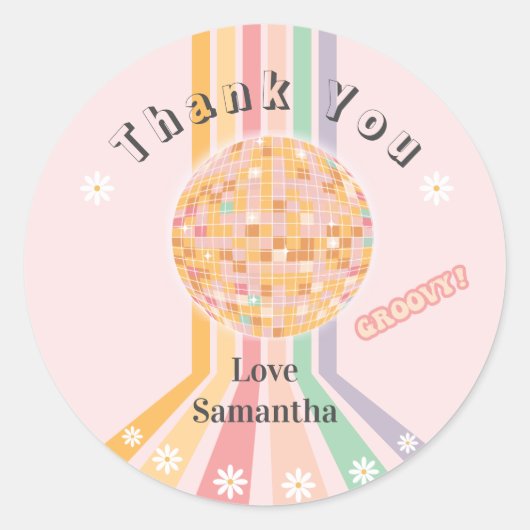 Groovy Retro Daisy Disco Verjaardag Ronde Sticker (Voorkant)
