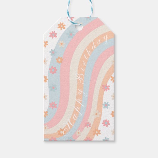 Groovy Retro Daisy Flowers Boho Floral Cadeaulabel (Voorkant)