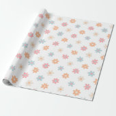 Groovy Retro Daisy Flowers Boho Floral Cadeaupapier (Uitgerold)