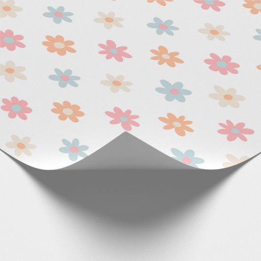 Groovy Retro Daisy Flowers Boho Floral Cadeaupapier (Hoek)