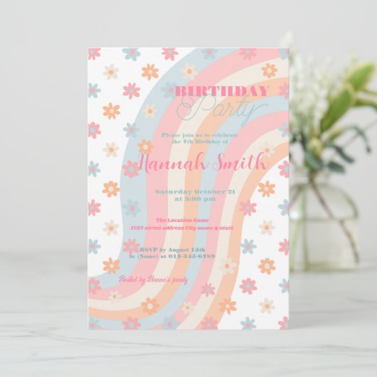 Groovy Retro Daisy Flowers Boho Floral Kaart (Staand voorkant)