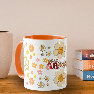 Groovy Retro Daisy Flowers Patroon Boho Floral Mok