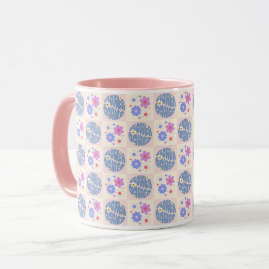 Groovy Retro Daisy Flowers Patroon Boho Floral Mok (Voorkant links)