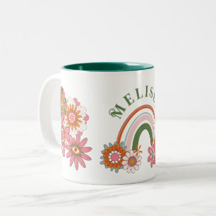 Groovy Retro Daisy Flowers Patroon Boho Floral Tweekleurige Koffiemok