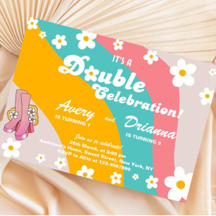 Groovy Retro Daisy Gezamenlijke Verjaardag Kaart