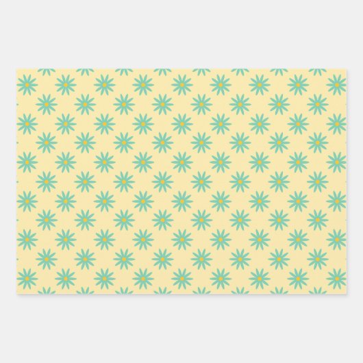 Groovy Retro Daisy in Geel blauw Inpakpapier Vel (Voorkant 3)