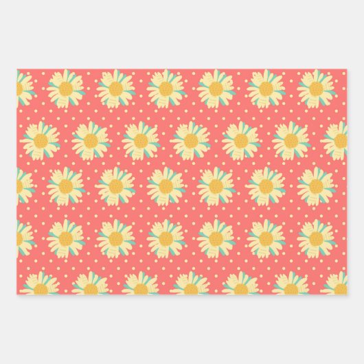 Groovy Retro Daisy in Geel blauw Inpakpapier Vel (Voorkant 2)