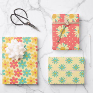 Groovy Retro Daisy in Geel blauw Inpakpapier Vel