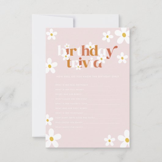 Groovy Retro Daisy Meisjes 1e Verjaardag Trivia Notitiekaartje (Voorkant)