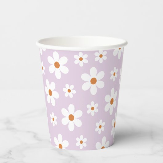 Groovy Retro Daisy Paars Papieren Bekers (Achterkant)
