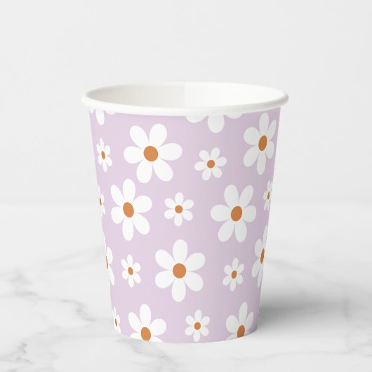 Groovy Retro Daisy Paars Papieren Bekers (Links)