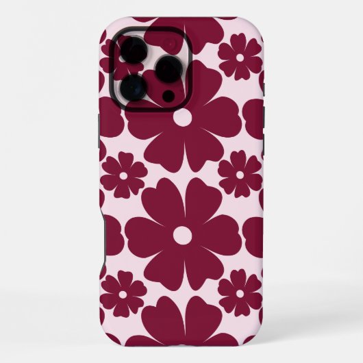 Groovy Retro Daisy Pattern Deep Berry Pink iPhone Hoesje (Achterkant)