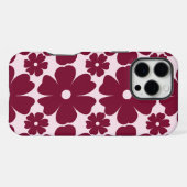 Groovy Retro Daisy Pattern Deep Berry Pink iPhone Hoesje (Achterkant horizontaal)