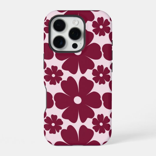 Groovy Retro Daisy Pattern Deep Berry Pink iPhone Hoesje (Achterkant)