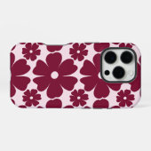 Groovy Retro Daisy Pattern Deep Berry Pink iPhone Hoesje (Achterkant horizontaal)