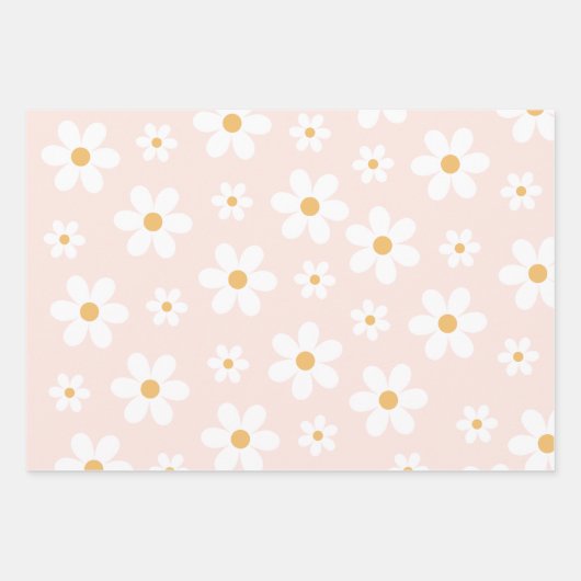Groovy Retro Daisy Pink Inpakpapier Vel (Voorkant)