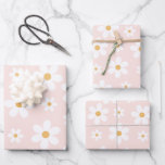 Groovy Retro Daisy Pink Inpakpapier Vel<br><div class="desc">roze blad-roze blad-retro-verjaardagskaarten.</div>