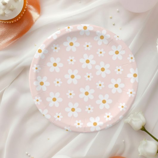 Groovy Retro Daisy Pink Papieren Bordje