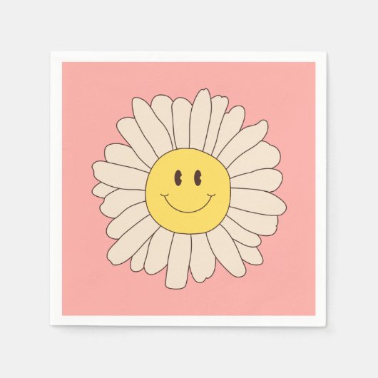 Groovy Retro Daisy Pink Servet (Voorkant)