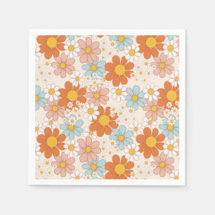 Groovy Retro Daisy Sinaasappel Blauw Cream Servet