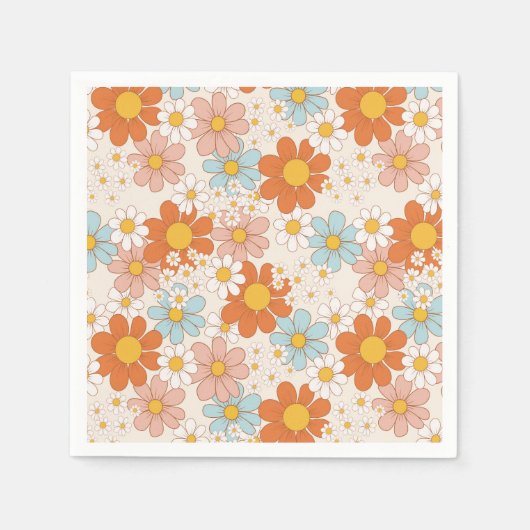 Groovy Retro Daisy Sinaasappel Blauw Cream Servet (Voorkant)