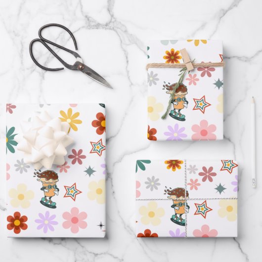 Groovy  Retro Daisy White Wrapping Paper (Voorkant)