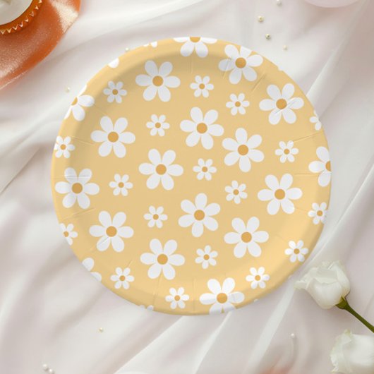 Groovy Retro Daisy yellow Paper Borden Papieren Bordje