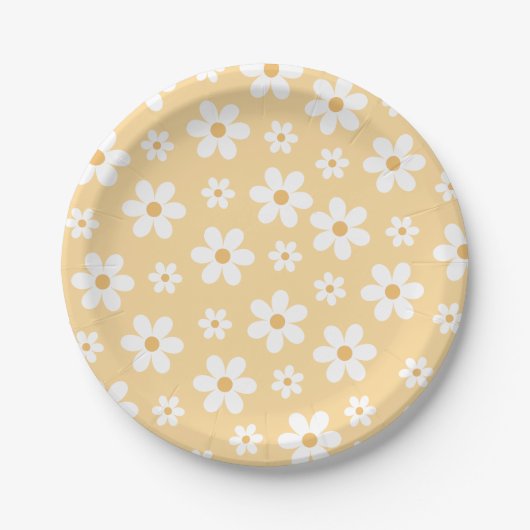 Groovy Retro Daisy yellow Paper Borden Papieren Bordje (Voorkant)