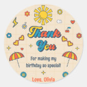 Groovy Retro dank u verjaardagsfeestje Ronde Sticker (Voorkant)