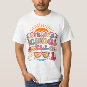 Groovy Retro Design Vaarwel School Hallo Zwembad C T-shirt