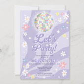 Groovy retro disco bal 70's floral Sweet 16 Kaart (Voorkant)