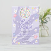 Groovy retro disco bal 70's floral Sweet 16 Kaart (Staand voorkant)