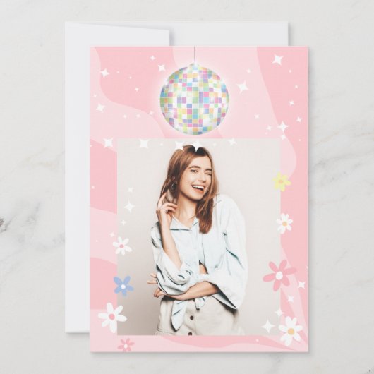 Groovy retro disco bal 70's floral Sweet 16 Kaart (Achterkant)