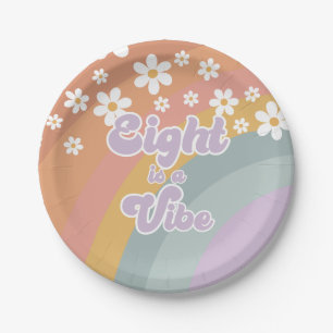 Groovy Retro Eight is een Vibe Regenboog Papieren  Bordje