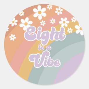 Groovy Retro Eight is een Vibe Regenboog Papieren  Ronde Sticker