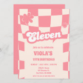 Groovy Retro Eleven Roze 11e verjaardag Kaart (Voorkant / Achterkant)