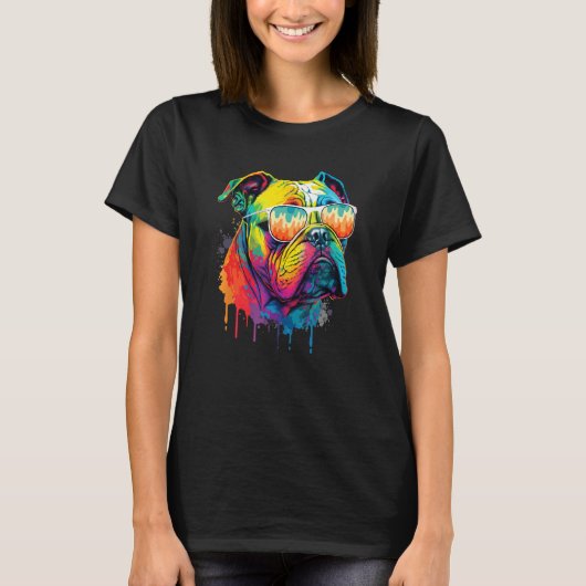 Groovy Retro English Bulldog Dog Animal Puppy Ow T-shirt (Voorkant)