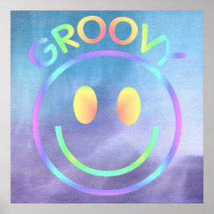 Groovy   Retro Face Paarse Pastels Poster