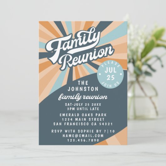 Groovy Retro Familiereünie Verzameluitnodiging Kaart (Staand voorkant)