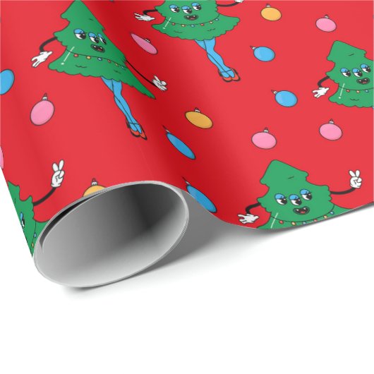 Groovy Retro Feestelijke Girly Kerstbomen Cadeaupapier (Rol Hoek)