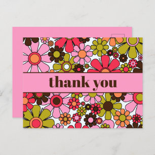 Groovy Retro Floral 60s 70s Flowers Hartelijk dank Briefkaart